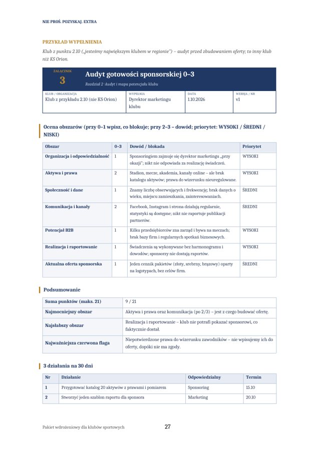 Strona z EXTRA: wypełniony audyt gotowości